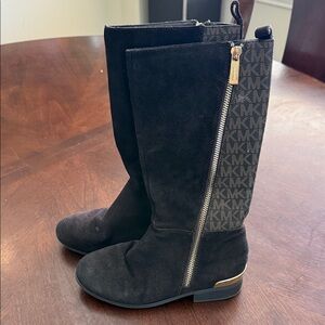 Michael Kors Black Suede Boots with Gold Accents